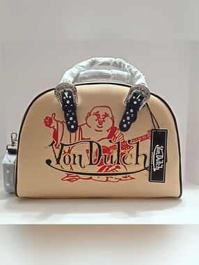 Von Dutch x True Religion Duffle Bowling Bag Cream Denim Studded Y2K NWT $250